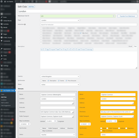 Club Editing in Dashboard