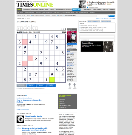 Times Online Interactive Sudoku